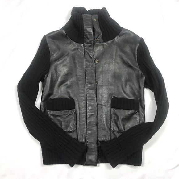 Context leather/Merino wool high neck jacket - Picture 6 of 7